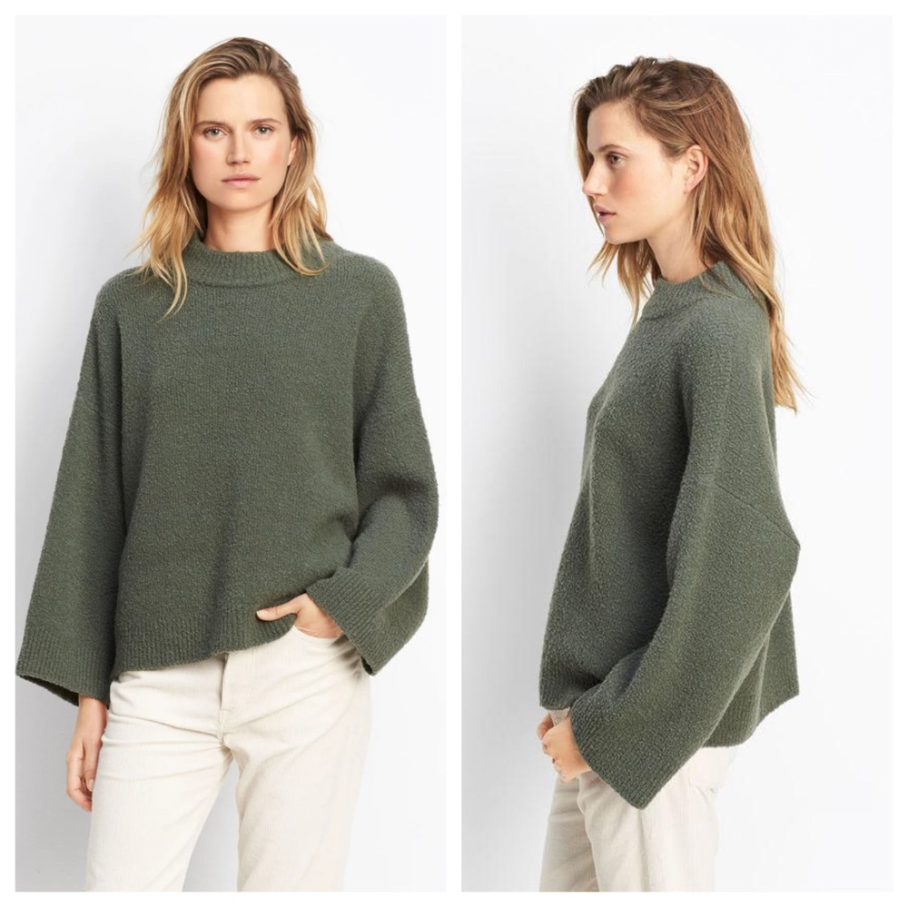 Vince Boxy Pullover Crew Frog Wool Pullover Sweater Loose Sleeves Fuzzy Textured